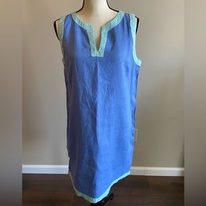 Linen Dress! Ingrid Olsen Periwinkle 100% Linen v Neck Dress Size Medium